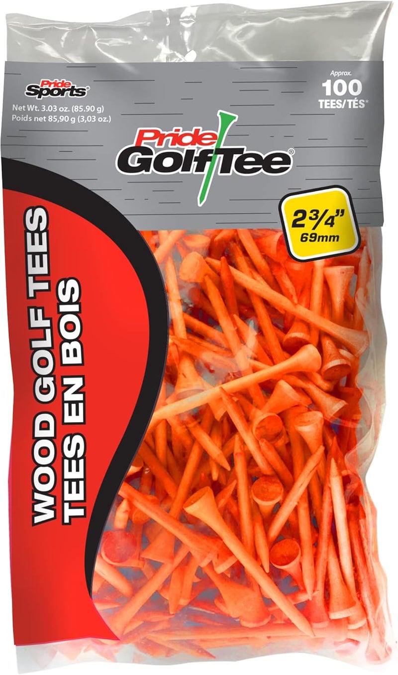 Pride Golf Tee 100 Count Bag - Citrus Orange Solid Hardwood Golf Tees - Image 1
